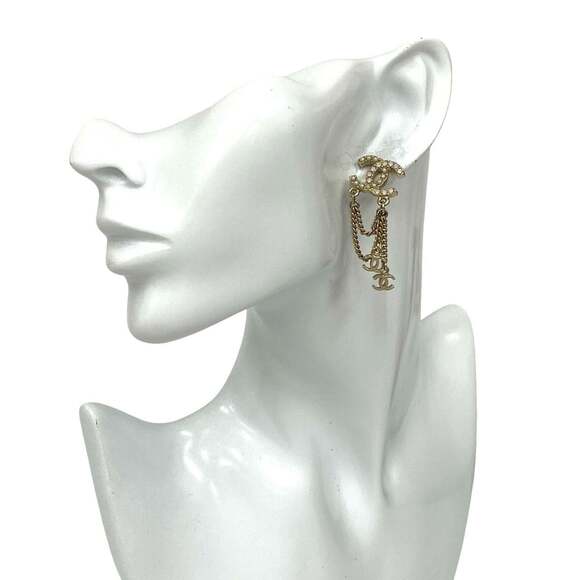 CHANEL Authentic Pink Pearl Logo Earrings